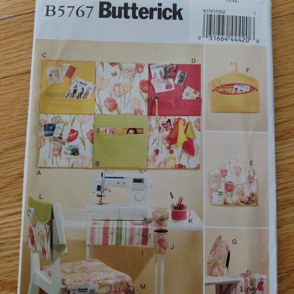 Craft Room Organizer Sewing Pattern Chair Seat Cushion Wall Pockets Butterick 57 - Picture 2 of 11